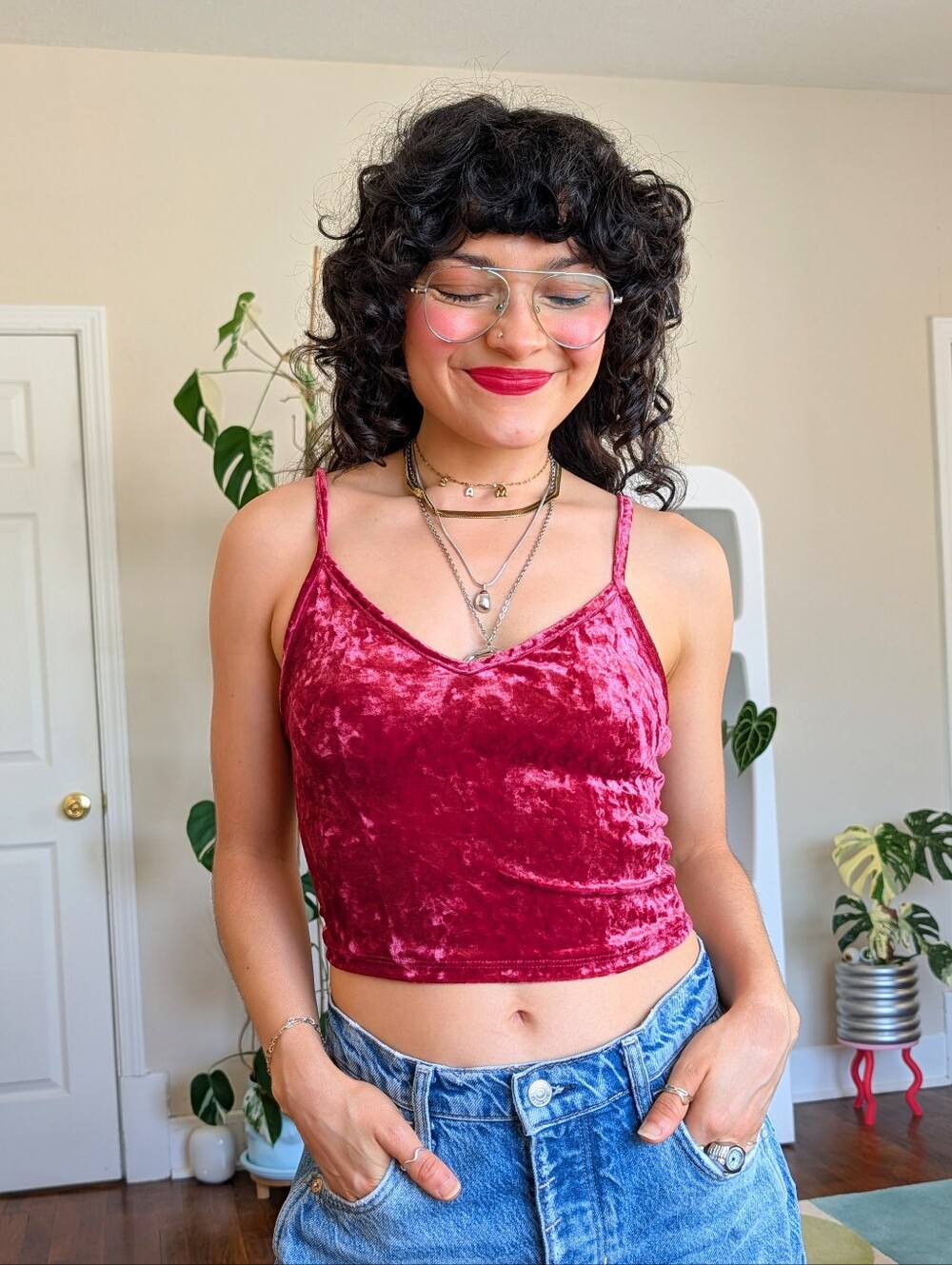 Forever 21 burgundy velvet crop top XS - Picture 2 of 5
